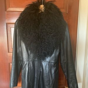 Genuine Leather Jacket XS BeBe lamb fur collar